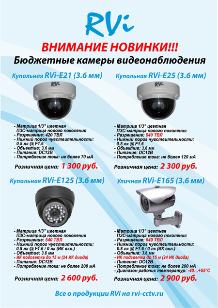 Купольные видеокамеры RVi-E21, RVi-E25, RVi-E125, RVi-E165