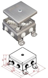 КМ-О (12к)-IP55-1212, 8 вводов, нержавейка / Коробка монтажная огнестойкая